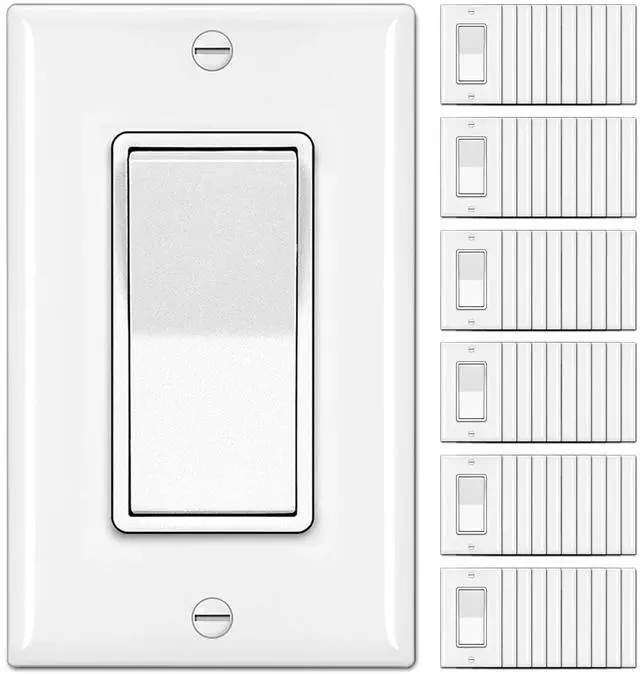 Main image of 60 Pack Single Pole Decorator Wall Light Switch with Wallplate