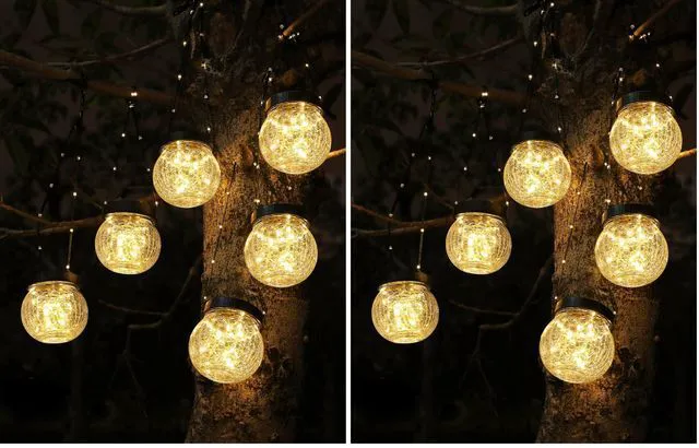 Main image of Solar Lanterns Solar Lights Outdoor Waterproof 12-Pack, Solar Powered Hanging Lights Cracked Glass Hanging Globes for Christmas Decoration, Shepherd Hook, Garden Tree Ornaments
