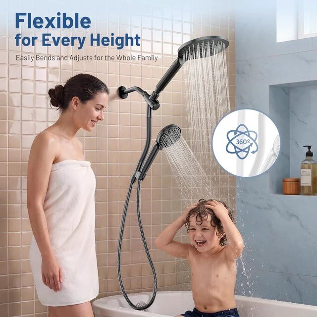 Alt view image 2 of 7 - Dual Filtered Rain Shower Head Combo, High Pressure Handheld Shower Head with Adjustable Bar - Rainfall Shower Head And Showerhead with Filter for Hard Water - Removes Chlorine