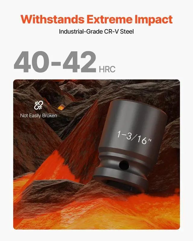Alt view image 2 of 7 - 3/4 in Drive Impact Socket Set, 21 Pieces SAE 3/4 in to 2 in, 6 Point Cr-V Alloy Steel for Auto Repair, Easy-to-Read Size Markings, Includes Extension Bars, Ratchet Handle and Storage Case