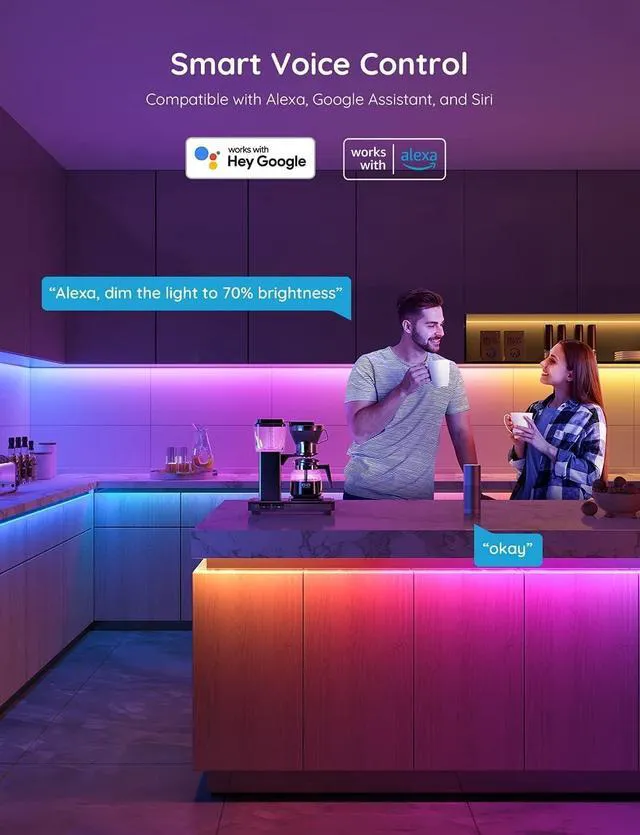 Alt view image 4 of 7 - 131.2ft RGBIC LED Strip Lights, Work with Alexa and Google Assistant DIY Multiple Colors on One Line, Color Changing Lights for Home Decor, Bluetooth Strip Lights with APP Control, 2 x 65.6ft