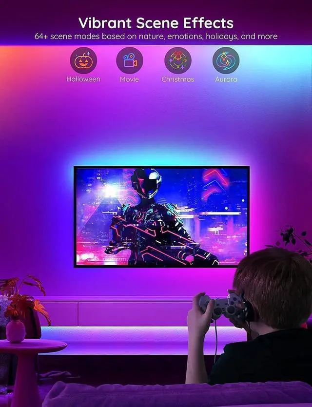 Alt view image 7 of 7 - 131.2ft RGBIC LED Strip Lights, Work with Alexa and Google Assistant DIY Multiple Colors on One Line, Color Changing Lights for Home Decor, Bluetooth Strip Lights with APP Control, 2 x 65.6ft