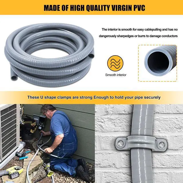 Alt view image 5 of 7 - 1/2 inch 150 Foot Liquid-Tight Conduit and Connector Kit, Flexible Non Metallic Electrical Conduit, With 10 Straight and 10 Angle Fittings and Pipe Strap