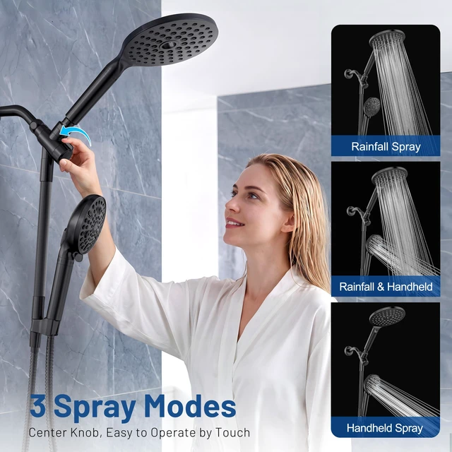 Alt view image 5 of 7 - Dual Filtered Rain Shower Head Combo, High Pressure Handheld Shower Head with Adjustable Bar - Rainfall Shower Head And Showerhead with Filter for Hard Water - Removes Chlorine