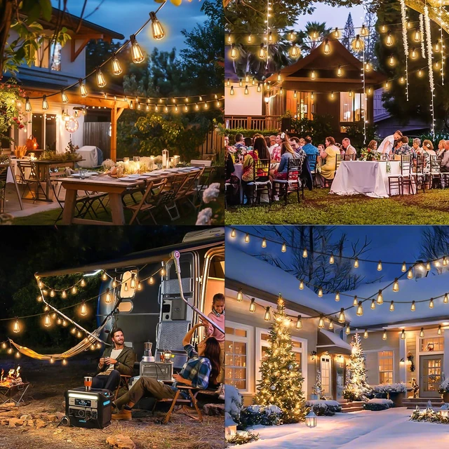 Alt view image 5 of 5 - 200FT Solar String Lights Outdoor Waterproof with Remote & Timer, LED Shatterproof ST38 Bulbs, USB & Solar Powered Patio Lights for Backyard, Porch, Garden, Wedding, Christmas Decor