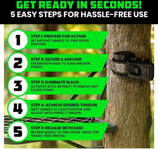 Alt view image 7 of 7 - Retractable Ratchet Straps (2-Pack) - 2in x 9ft, 3,033lb, Camo Heavy Duty Auto Self Retracting Tie Downs. For Truck, Cargo Trailer, Motorcycle & UTV, Tangle-Free Storage. Camo