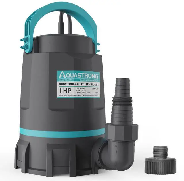 Main image of 1 HP Sump Pump 4500 GPH Submersible Water Pump for Water Removal Thermoplastic Utility Pump High Flow Water Removal for Swimming Pool Garden Pond Basement Wells with 10ft Long Power Cord
