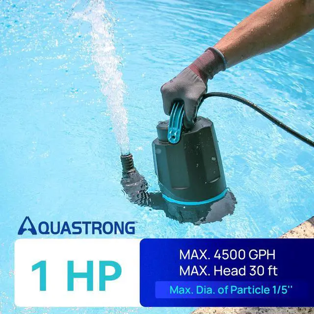 Alt view image 2 of 7 - 1 HP Sump Pump 4500 GPH Submersible Water Pump for Water Removal Thermoplastic Utility Pump High Flow Water Removal for Swimming Pool Garden Pond Basement Wells with 10ft Long Power Cord