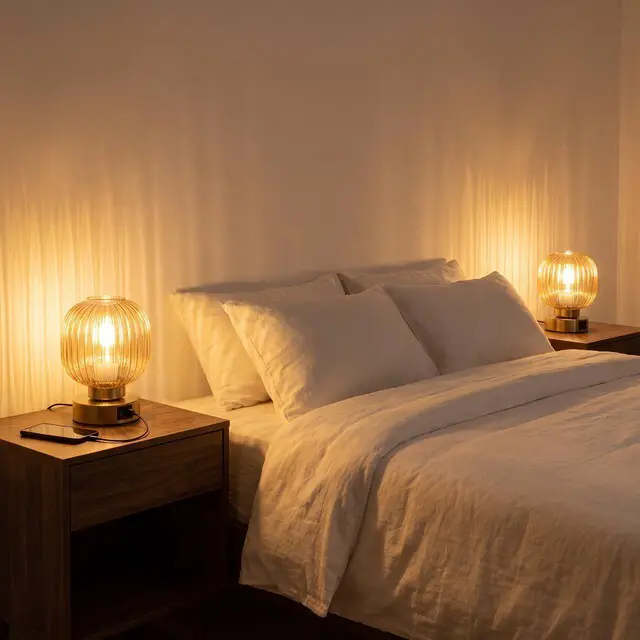 Alt view image 5 of 7 - Touch Table Lamp Set of 2, 3-Way Dimmable with Glass Shade, USB-C+A Charging Ports, Mid-Century Modern Small Bedside Lamps for Nightstand, Bedroom, and Living Room, LED Bulb Included (Amber)