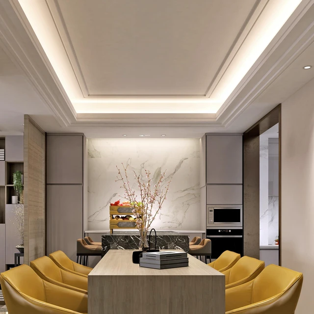 Alt view image 6 of 7 - 72 in. Hardwired LED Under Cabinet Strip Light, 2760 Lumens, 3000K Warm White, Kitchen and Living Room 120V White Cove Lighting, No Power Supply Needed