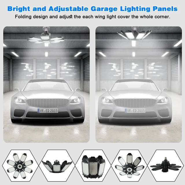 Alt view image 3 of 7 - Garage Lights - Ultra Brighter 80,000LM Garage LED 6500K Daylight E26/E27 Screw in LED Light Bulb w/ 8 Deformable Panels Compatible for Workshop Basement Attic Utility Laundry Storage - 4Pack