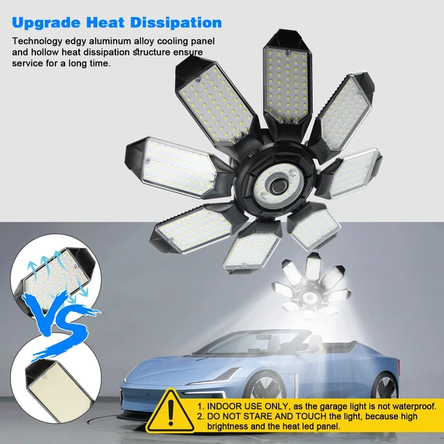 Alt view image 4 of 7 - Garage Lights - Ultra Brighter 80,000LM Garage LED 6500K Daylight E26/E27 Screw in LED Light Bulb w/ 8 Deformable Panels Compatible for Workshop Basement Attic Utility Laundry Storage - 4Pack