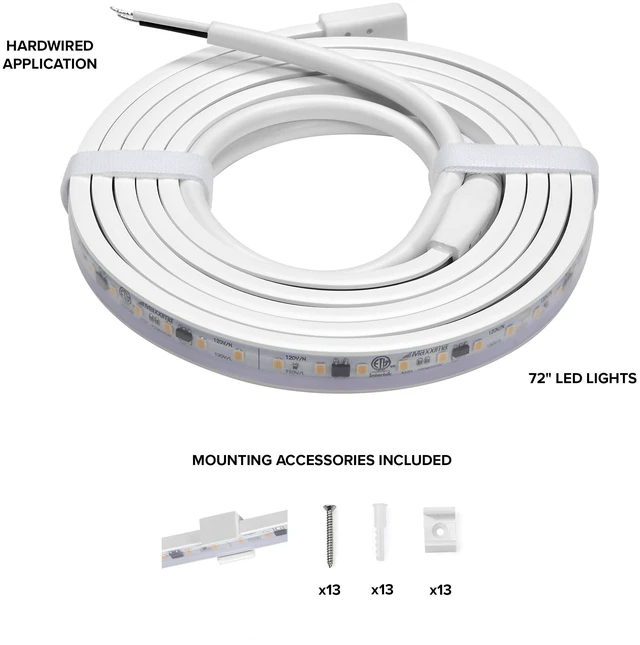 Alt view image 3 of 7 - 72 in. Hardwired LED Under Cabinet Strip Light, 2760 Lumens, 3000K Warm White, Kitchen and Living Room 120V White Cove Lighting, No Power Supply Needed