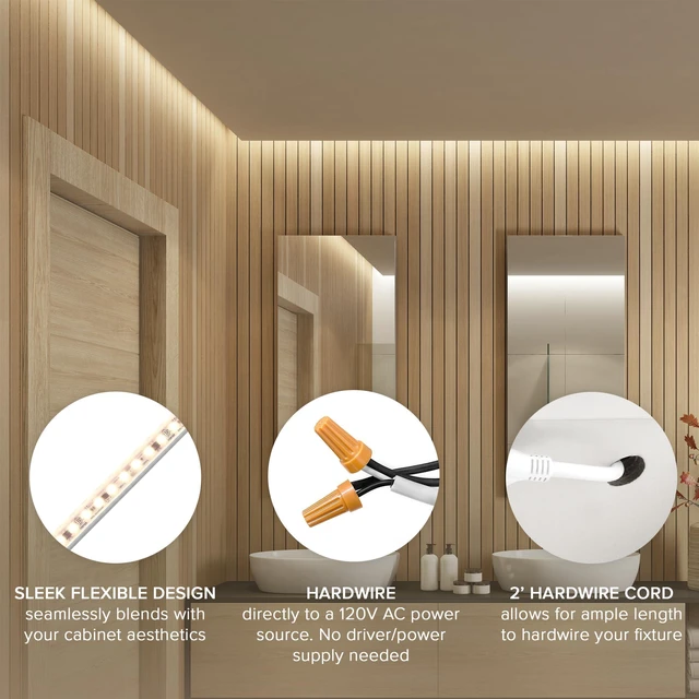 Alt view image 4 of 7 - 72 in. Hardwired LED Under Cabinet Strip Light, 2760 Lumens, 3000K Warm White, Kitchen and Living Room 120V White Cove Lighting, No Power Supply Needed