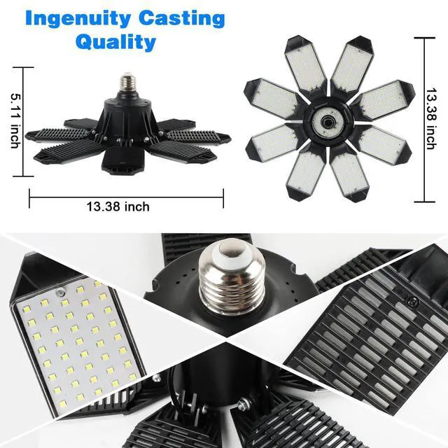 Alt view image 7 of 7 - Garage Lights - Ultra Brighter 80,000LM Garage LED 6500K Daylight E26/E27 Screw in LED Light Bulb w/ 8 Deformable Panels Compatible for Workshop Basement Attic Utility Laundry Storage - 4Pack