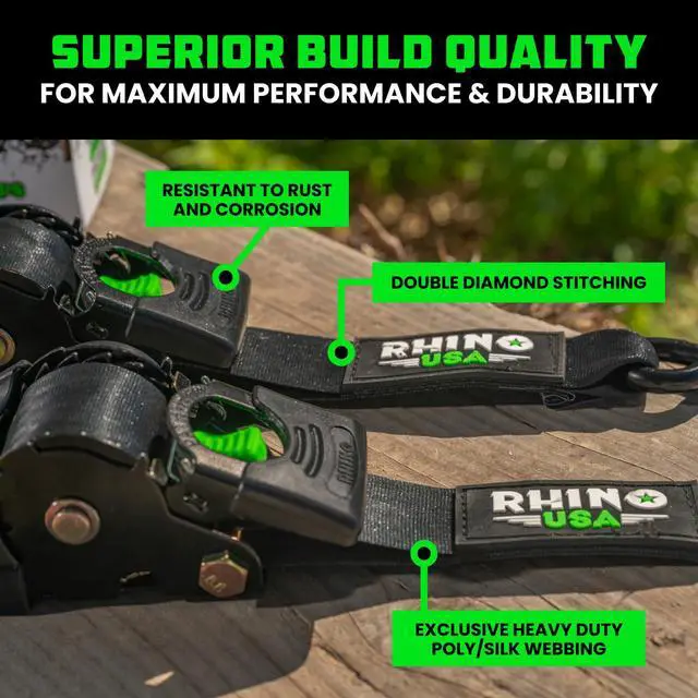 Alt view image 4 of 7 - Retractable Ratchet Straps (2-Pack) - 2in x 10ft, 3,033lb, Black Heavy Duty Auto Self Retracting Tie Downs. For Truck, Cargo Trailer, Motorcycle & UTV, Tangle-Free Storage. Black