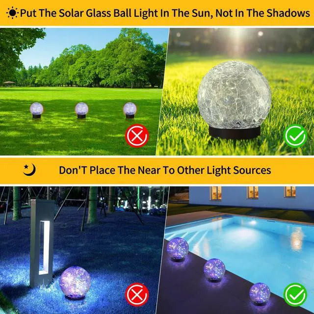 Alt view image 2 of 6 - Solar Globe Lights Outdoor Waterproof-Solar Balls for Garden Cracked Glass Ball Lights Outdoor-Solar Orbs for Outside-Decorations for Patio and Yard Lawn Backyard Decor