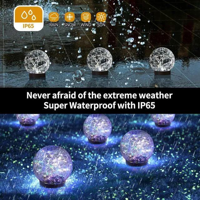 Alt view image 4 of 6 - Solar Globe Lights Outdoor Waterproof-Solar Balls for Garden Cracked Glass Ball Lights Outdoor-Solar Orbs for Outside-Decorations for Patio and Yard Lawn Backyard Decor