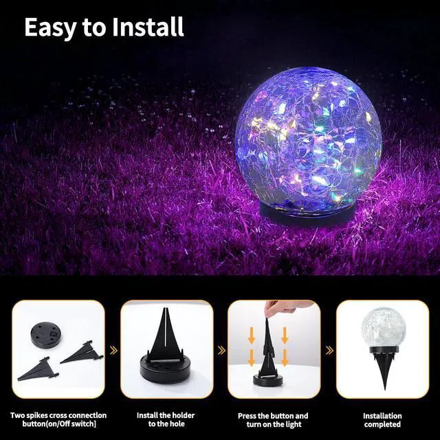 Alt view image 5 of 6 - Solar Globe Lights Outdoor Waterproof-Solar Balls for Garden Cracked Glass Ball Lights Outdoor-Solar Orbs for Outside-Decorations for Patio and Yard Lawn Backyard Decor