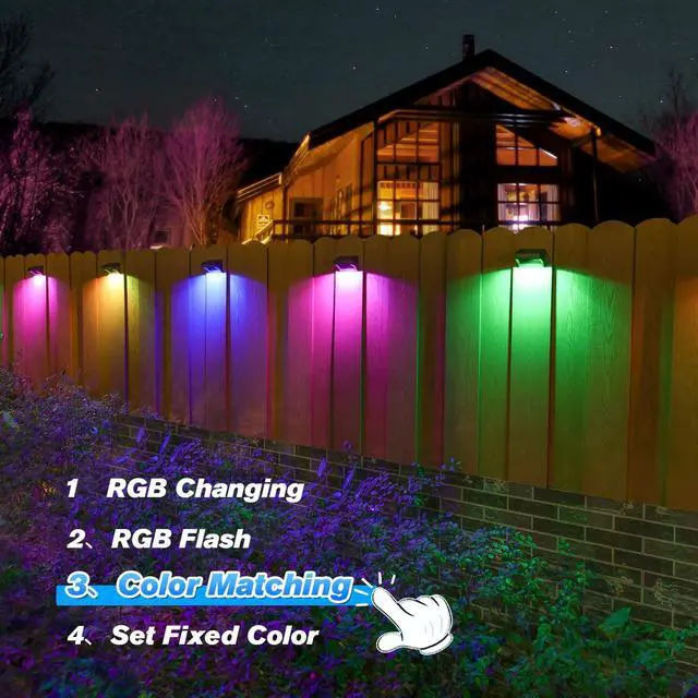 Alt view image 3 of 7 - Solar Fence Lights 8 Pack, Fence Solar Lights IP65 Waterproof, Warm White and 10 RGB Color Modes, Outdoor Decor for Backyard, Garden, Fence, Wall, Deck, Stairs