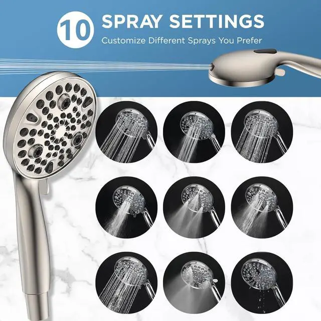 Alt view image 7 of 7 - Dual Handheld Shower Head Combo, 2-in-1 Rain Shower Heads System Wide Rainfall Shower Head and 10 Modes High Pressure Hand Held Showerhead with Built-in Power Wash - Brushed Nickel