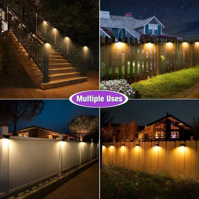 Alt view image 2 of 7 - Solar Fence Lights 8 Pack, Fence Solar Lights IP65 Waterproof, Warm White and 10 RGB Color Modes, Outdoor Decor for Backyard, Garden, Fence, Wall, Deck, Stairs