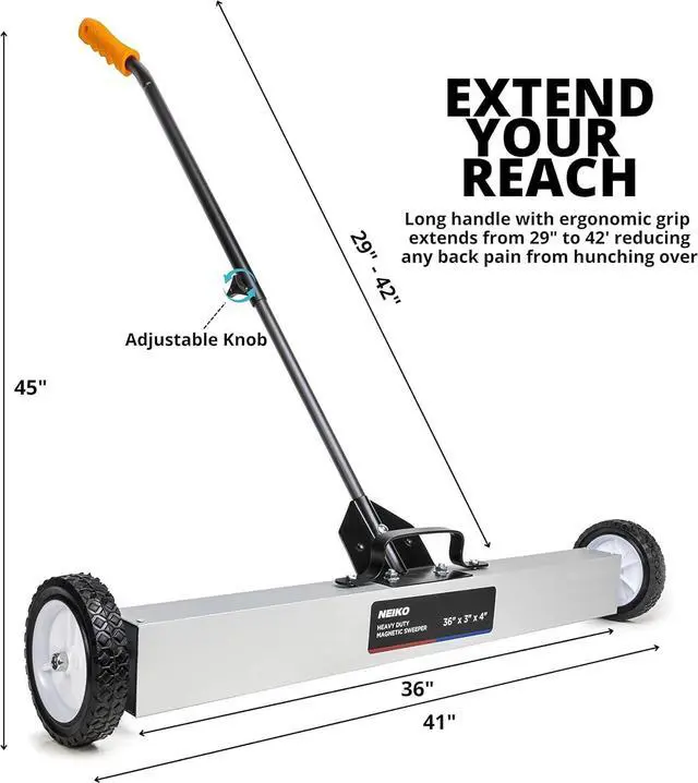 Alt view image 2 of 7 - 53418A 36-Inch Magnetic Pickup Sweeper with Wheels, Adjustable Handle, and Floor Magnet, Heavy-Duty Magnet to Pick Up Nails, 55-Pound Capacity