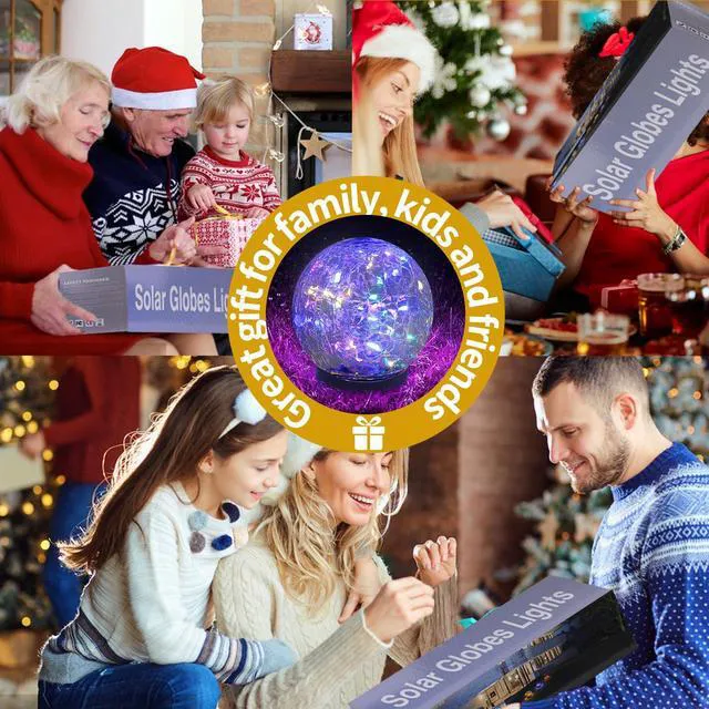 Alt view image 6 of 6 - Solar Globe Lights Outdoor Waterproof-Solar Balls for Garden Cracked Glass Ball Lights Outdoor-Solar Orbs for Outside-Decorations for Patio and Yard Lawn Backyard Decor