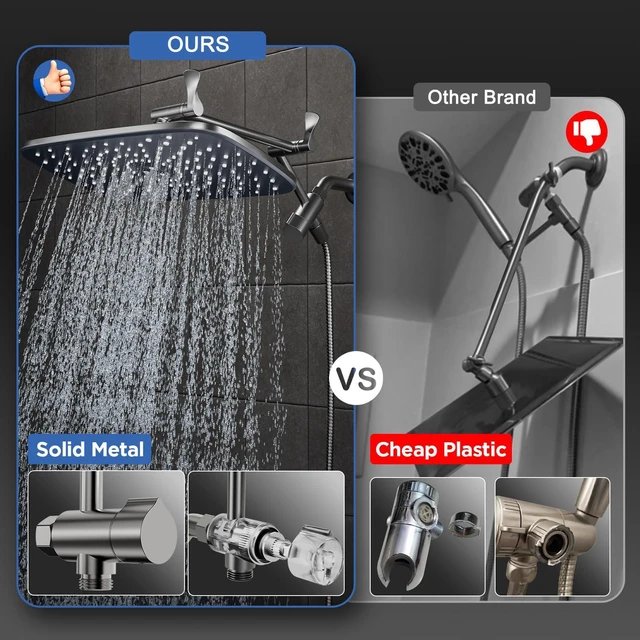 Alt view image 7 of 7 - Gunmetal Gray 11.8" High Pressure Shower Head with Handheld, Durable Handheld Shower with Multi Spray Modes, Rainfall Combo with 15" Metal Extension Arm, Detachable Dual Shower, Bathroom Decor