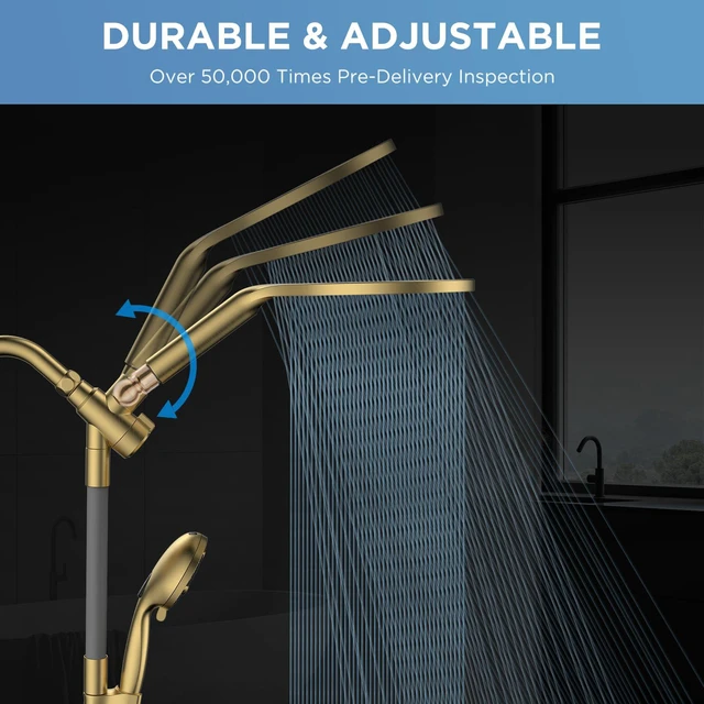 Alt view image 2 of 6 - Dual Handheld Shower Head Combo, 2-in-1 Rain Shower Heads System 8 Inch Rainfall Shower Head and 10 Modes High Pressure Hand Held Showerhead with Built-in Power Wash