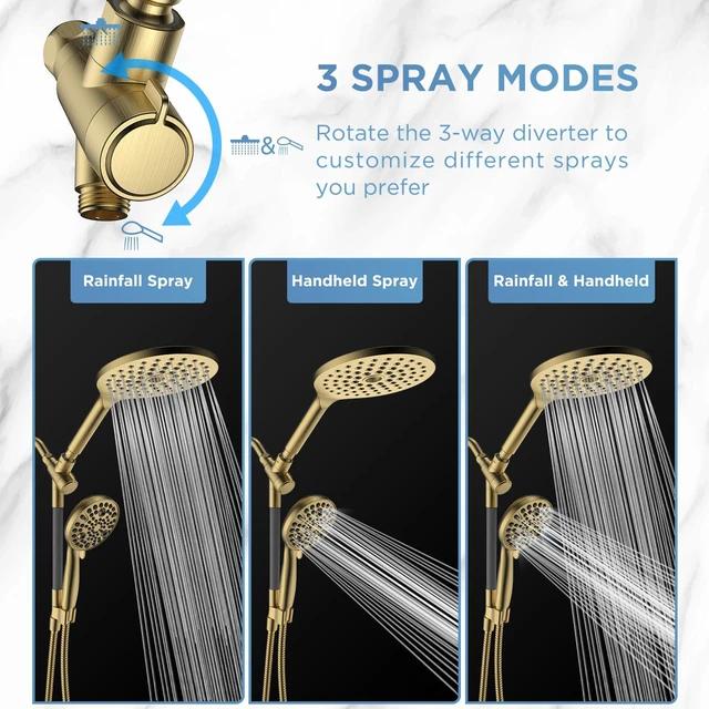 Alt view image 5 of 6 - Dual Handheld Shower Head Combo, 2-in-1 Rain Shower Heads System 8 Inch Rainfall Shower Head and 10 Modes High Pressure Hand Held Showerhead with Built-in Power Wash