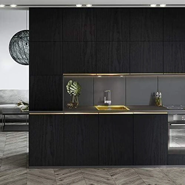 Alt view image 3 of 7 - Black Wood Peel and Stick Wallpaper Wood Contact Paper 17.7" × 984" Self-Adhesive Wallpaper Removable Waterproof Wall Paper Vinyl for Countertop Furniture Kitchen Countertop Easy to Clean