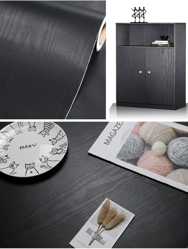 Alt view image 2 of 7 - Black Wood Peel and Stick Wallpaper Wood Contact Paper 17.7" × 984" Self-Adhesive Wallpaper Removable Waterproof Wall Paper Vinyl for Countertop Furniture Kitchen Countertop Easy to Clean