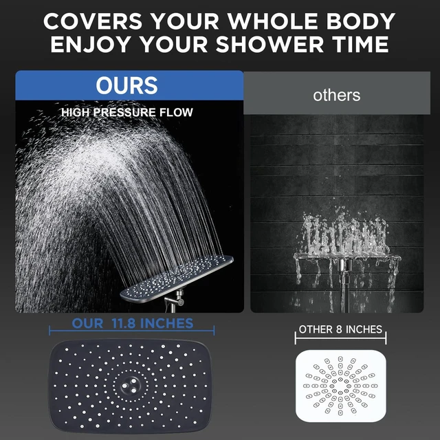 Alt view image 5 of 7 - Gunmetal Gray 11.8" High Pressure Shower Head with Handheld, Durable Handheld Shower with Multi Spray Modes, Rainfall Combo with 15" Metal Extension Arm, Detachable Dual Shower, Bathroom Decor