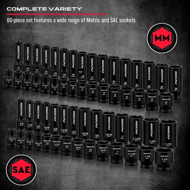 Alt view image 3 of 7 - Master 1/2" Drive Impact Socket Set, 67-Piece Standard & Deep Master Impact Socket Set SAE 3/8"-1-1/4" & Metric 8-24mm Socket Set with Ratched Hand, Extension Bar, Reducer, Impact Universal Joint,Cr-V