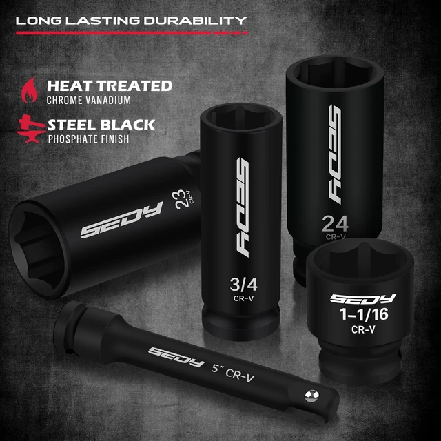 Alt view image 4 of 7 - Master 1/2" Drive Impact Socket Set, 67-Piece Standard & Deep Master Impact Socket Set SAE 3/8"-1-1/4" & Metric 8-24mm Socket Set with Ratched Hand, Extension Bar, Reducer, Impact Universal Joint,Cr-V