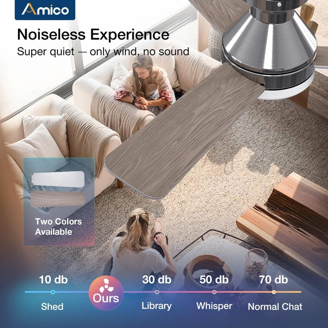 Alt view image 4 of 7 - 42 Inch Nickel Low Profile Ceiling Fans with Lights And Remote Flush mount, 3-color dimmable light, quiet reversible DC motor, easy install, memory, timer, bedroom, covered outdoor areas