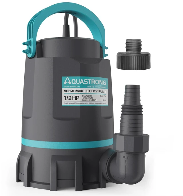 Main image of Sump Pump 1/2 HP Submersible Water Pump Thermoplastic Portable Utility Pump 3159 GPH High Flow Water Removal for Swimming Pool Garden Pond Basement Window Wells with 10ft Long Power Cord
