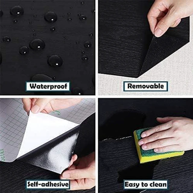 Alt view image 4 of 7 - Black Wood Peel and Stick Wallpaper Wood Contact Paper 17.7" × 984" Self-Adhesive Wallpaper Removable Waterproof Wall Paper Vinyl for Countertop Furniture Kitchen Countertop Easy to Clean
