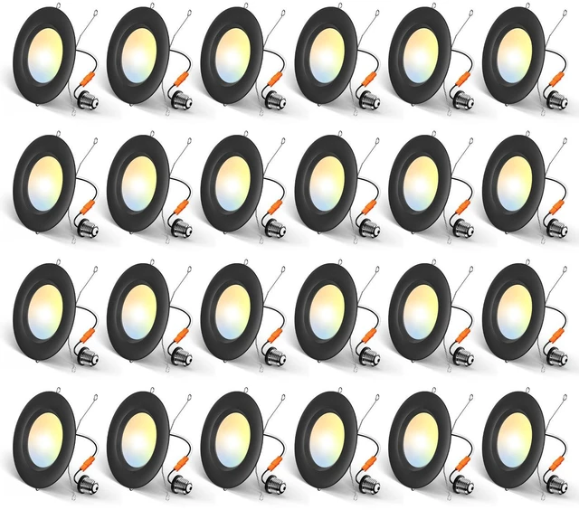 Main image of 24 Pack 5/6 inch LED Recessed Lighting, Retrofit Can Lights, Black Baffle Trim, Dimmable, 12.5W=100W, 950LM, 5CCT-2700K/3000K/4000K/5000K/6000K Select, Easy Install, IC & Damp Rated, ETL & FCC