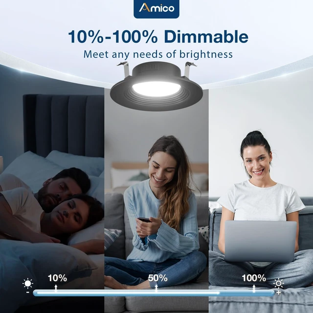 Alt view image 3 of 6 - 24 Pack 4 inch 5CCT LED Recessed Lighting, Retrofit Can Lights, Black Baffle Trim, Dimmable, 8.5W=60W, 650LM, 2700K/3000K/4000K/5000K/6000K Selectable, Easy Install, IC & Damp Rated, ETL & FCC
