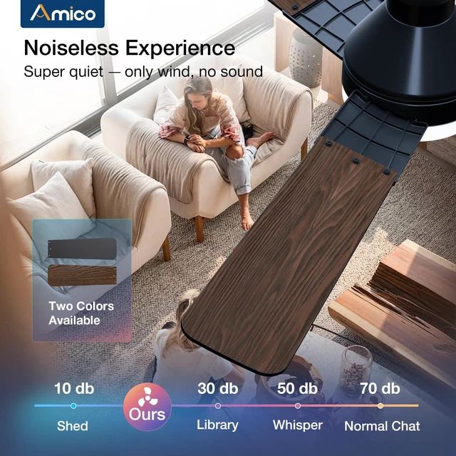 Alt view image 4 of 7 - 52 Inch Black Low Profile Ceiling Fans with Lights and Remote Flush mount, 3-color dimmable light, quiet reversible DC motor, easy install, memory, timer, bedroom, covered outdoor areas