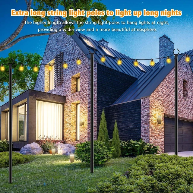 Alt view image 4 of 7 - 10Ft String Light Poles 6 Pack,Light Poles for Outside Lights,Outdoor with Fence Brackets Hanging Lights,Metal Stand Deck Patio Backyard