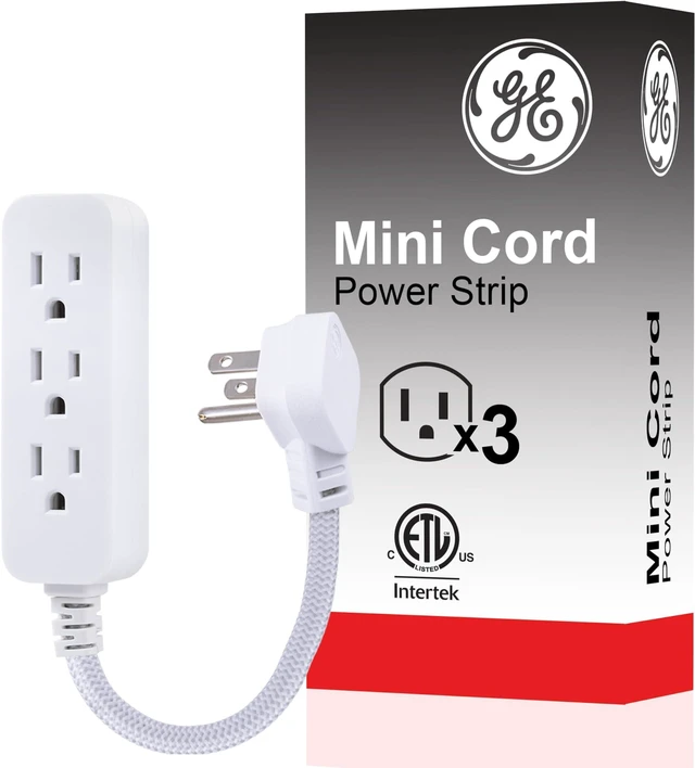 Main image of 3-Outlet Power Strip 5 Inch Braided Extension Cord with Multiple Outlets Grounded Flat Plug ETL Listed White 45190 (Pack of 12)