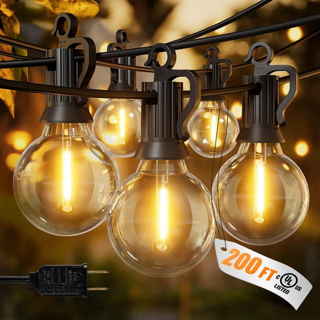Main image of Outdoor String Lights, 200FT 100+2 G40 Bulbs Shatterproof Patio Lights IP65 Waterproof Dimmable Hanging Connectable Globe LED Outdoor Lights for Backyard, Bistro, Porch, Deck, Balcony