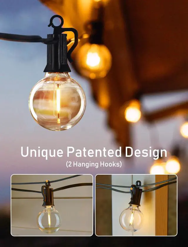 Alt view image 7 of 7 - Outdoor String Lights, 200FT 100+2 G40 Bulbs Shatterproof Patio Lights IP65 Waterproof Dimmable Hanging Connectable Globe LED Outdoor Lights for Backyard, Bistro, Porch, Deck, Balcony