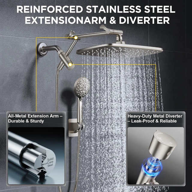 Alt view image 2 of 7 - Starlight 11.8" High Pressure Shower Head with Handheld, Easy Install Handheld Shower with Multi Spray Modes, Rainfall Combo with 15" Metal Extension Arm, Detachable Dual Shower, Bathroom Decor