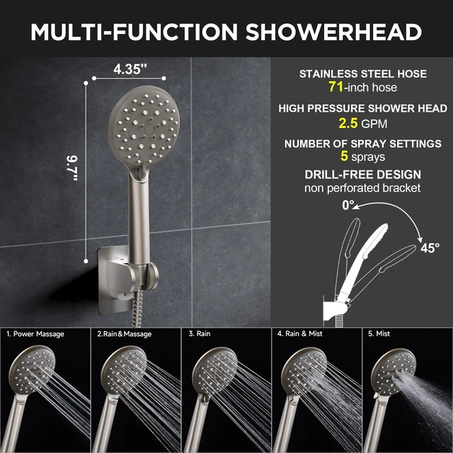 Alt view image 5 of 7 - Starlight 11.8" High Pressure Shower Head with Handheld, Easy Install Handheld Shower with Multi Spray Modes, Rainfall Combo with 15" Metal Extension Arm, Detachable Dual Shower, Bathroom Decor