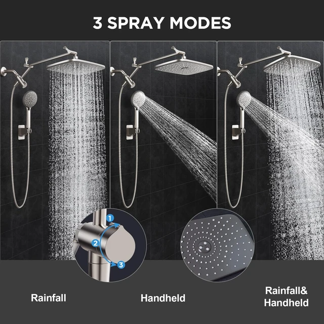 Alt view image 3 of 7 - Starlight 11.8" High Pressure Shower Head with Handheld, Easy Install Handheld Shower with Multi Spray Modes, Rainfall Combo with 15" Metal Extension Arm, Detachable Dual Shower, Bathroom Decor