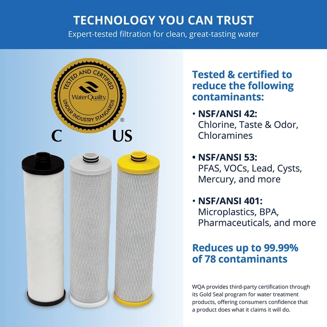 Alt view image 4 of 7 - ® AQ-5300+R Genuine Replacement | 3-Stage Max Flow | AQ-C3M-R Fits AQ-5300+, AQ-6300M | Lasts Up To 6 Months | WQA Certified to NSF Standards | Claryum Filtration
